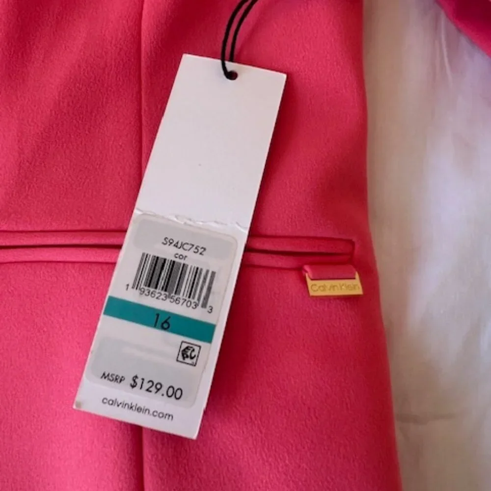 NEW Calvin Klein Coral Pink Blazer. NWT. Size 16. V-neck. Open front. Stretch. - Picture 4 of 7